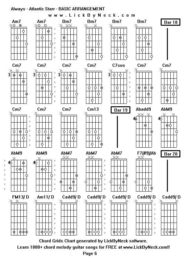 Chord Grids Chart of chord melody fingerstyle guitar song-Always - Atlantic Starr - BASIC ARRANGEMENT,generated by LickByNeck software.